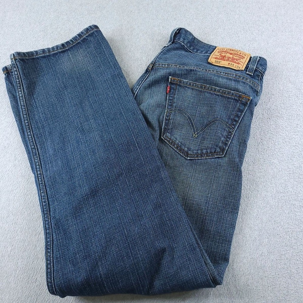 Levis 559 Jeans Mens 34x34 Blue Relaxed Straight 100 Cotton Denim Medium Wash